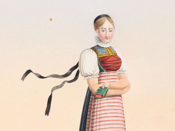 Ritratto femminile a figura intera in costume tradizionale da Zurigo