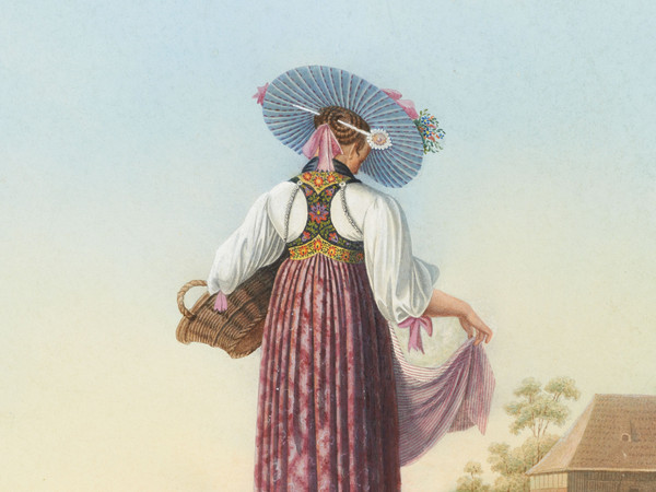 Ritratto femminile a figura intera in costume tradizionale da Unterwalden
