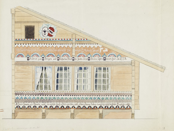 Casa colonica, veduta parziale della facciata con iscrizione della casa