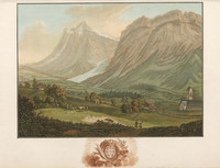 Grindelwald, veduta parziale da nord; sullo sfondo la parte superiore del ghiacciaio di Grindelwald e il Wetterhorn
