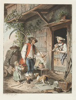 Scène de genre représentant un paysan qui rentre à la maison après le travail.