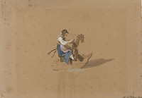 Bambina con abbigliamento infantile su un cavallo a dondolo