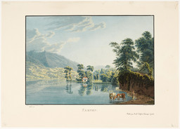 Lac de Sarnen; au premier plan, berger avec son troupeau.