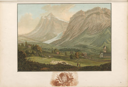 Grindelwald, veduta parziale da nord; sullo sfondo la parte superiore del ghiacciaio di Grindelwald e il Wetterhorn