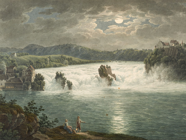 Rheinfall, Gesamtansicht von Westen bei Nacht