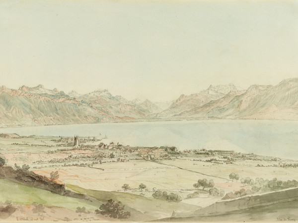 Vevey, Gesamtansicht von Norden mit Genfersee.