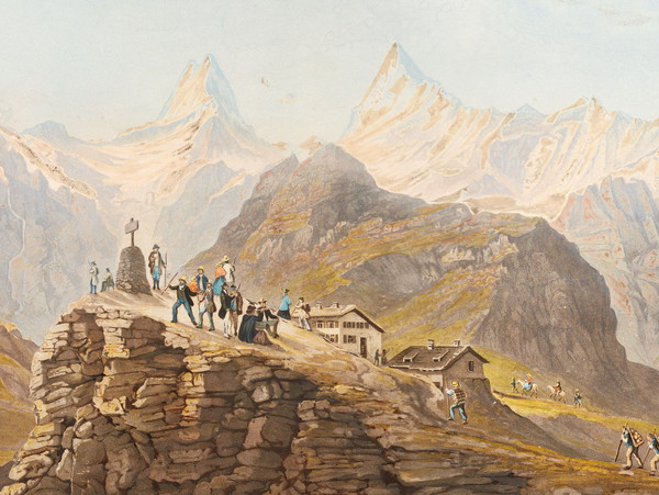 Veduta panoramica del Faulhorn; in primo piano turisti