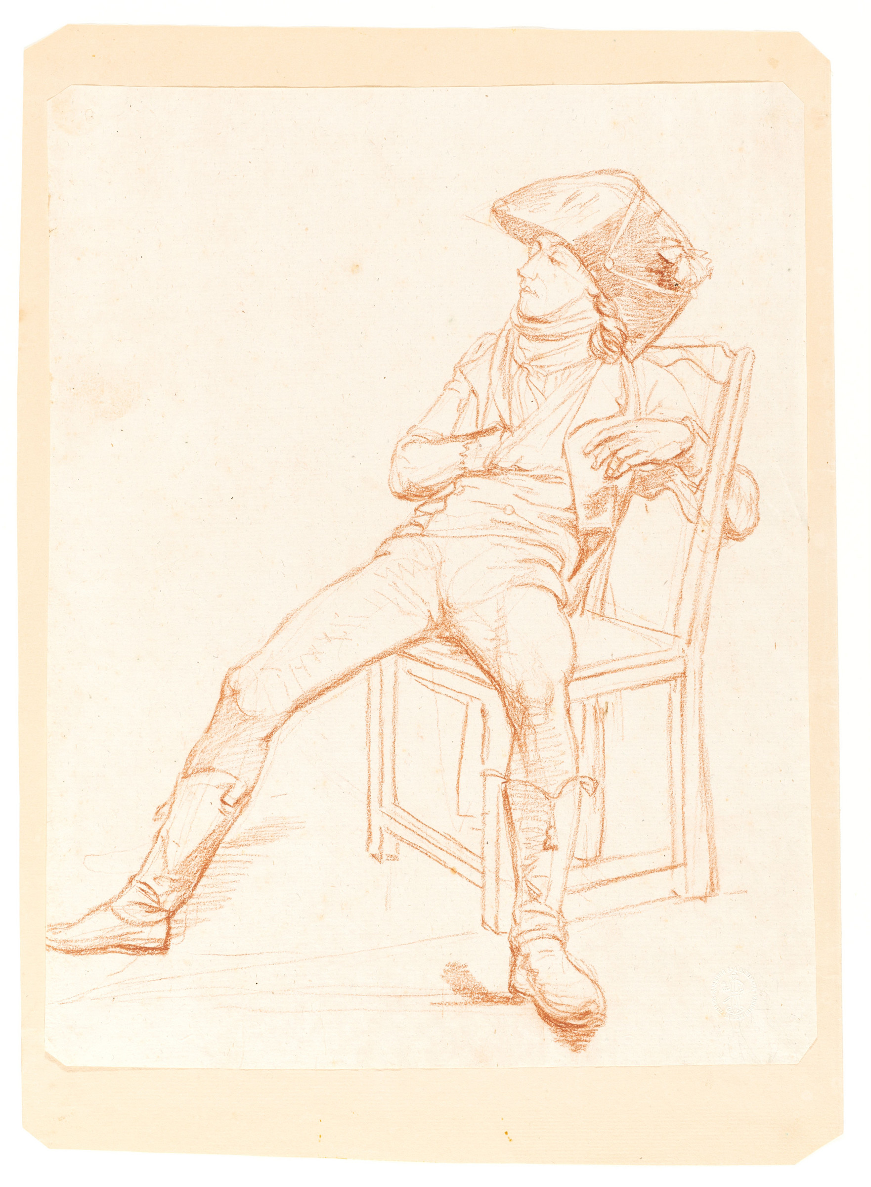 Soldat français, assis sur une chaise
