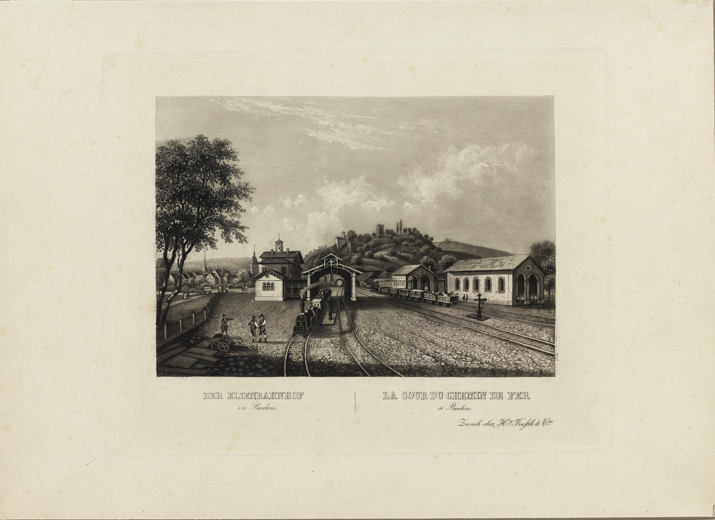 Veduta della stazione di Baden con due treni