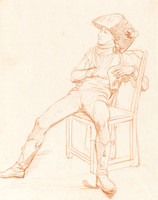 Französischer Soldat, auf einem Stuhl sitzend
