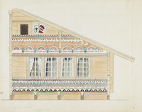 Bauernhaus, Teilansicht der Fassade mit Hausinschrift