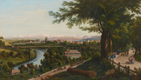 Ansicht von Bern von Norden mit der ersten Eisenbahnbrücke über die Aare