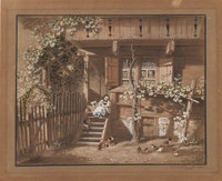 Casa colonica, vista esterna. Contadino; giardino