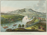 Bern, Aussicht von Albrecht von Hallers Haus auf Aare und Gurten