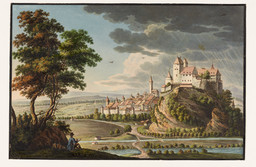 Burgdorf, Gesamtansicht von Südosten. Burg; Künstler; Regen; Wolke