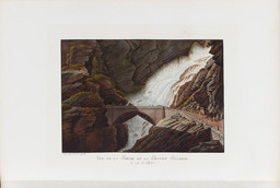 Vue d’un pont enjambant une cascade sur la route du Simplon