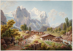 Rosenlauigletscher mit Well- und Wetterhorn. Im Vordergrund Touristen